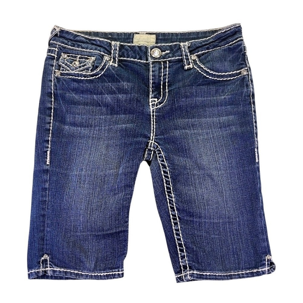LA Idol Jeans Womens Bermuda Shorts Dark Wash Rhinestone Contrast Stitch Size 11